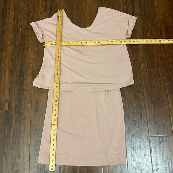 CUYANA Layered Shift Dress Dusty Rose Short Sleeve Knit Cotton Stretch - Picture 11 of 11